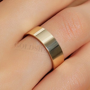 6MM Flat 14K-18K Gold Wedding Band , 6 MM Width, Polished Ring, Free Engrave, Comfort Wedding Band, Gold Engagement Ring, Wedding Band Gold.