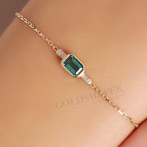 14K Gold Emerald Bracelet, 14K Gold Emerald Bracelet, Emerald Bracelet, May Birthstone, 14K Gold Bracelet, May Birthstone Ring.