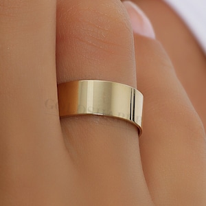 7MM Flat 14K-18K Gold Wedding Band , 7 MM Width, Polished Ring, Free Engrave, Comfort Wedding Band, Gold Engagement Ring, Wedding Band Gold.