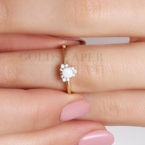14K Gold White Opal Ring, Opal Gold Ring, White Opal Ring, Gold Opal Ring, Gemstone Ring, October Birthstone Ring, 14K Gold Ring.