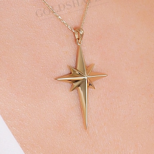 14K Gold North Star Necklace, Gold North Star Necklace, North Star Charm Necklace, Star Necklace, North Star Pendant, Gold Necklace.
