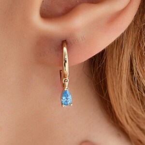 Aquamarine Hoop Earrings, 14K Gold Aquamarine Earrings, Aquamarine Earrings, March Birthstone Earrings, Gemstone Earrings, 14K Gold Earrings