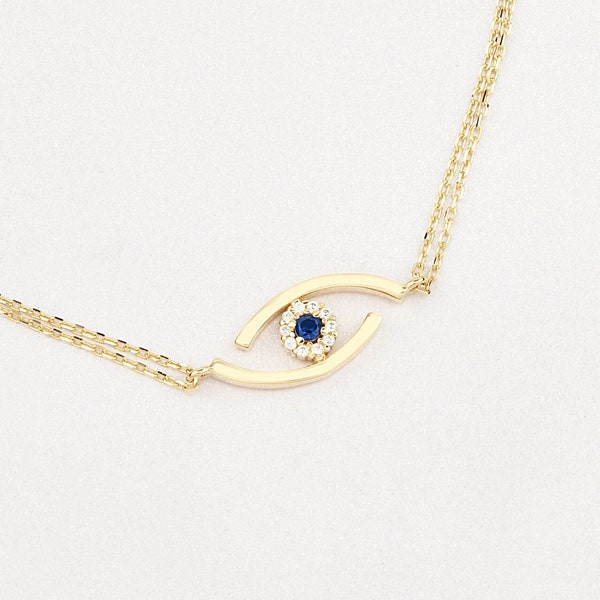 Evil Eye Bracelet, 14K Gold Evil Eye Bracelet, Eye Bracelet, Gold Eye Bracelet, Gold Evil Eye Charm Bracelet, 14K Gold Bracelet.