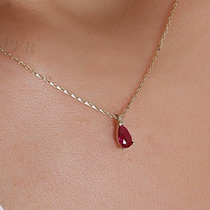 Collar de rubí en oro de 14 quilates, collar de rubí en oro de 14 quilates, collar de rubí, piedra de nacimiento de julio, collar de piedras preciosas, collar de piedra de nacimiento de julio