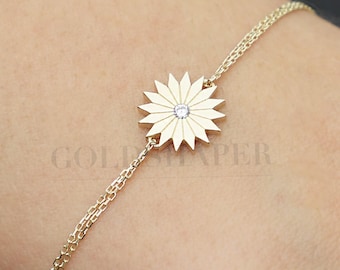 Sun-armband, 14 kt gouden zon-armband, Sunshine-armband, Calestial-armband, gouden zon-bedelarmband, 14 kt gouden armband.