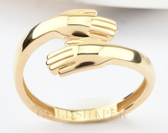 14K Gold Hug Ring, Hug Ring, Promise Ring, Love Gold Ring, Handmade Ring, Lover Ring, Lover Gold Gift, Girlfriend Gift Ring.