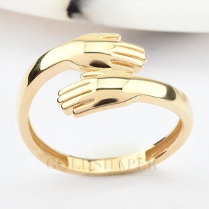 14K Gold Hug Ring, Hug Ring, Promise Ring, Love Gold Ring, Handmade Ring, Lover Ring, Lover Gold Gift, Girlfriend Gift Ring.