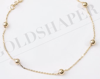 14k Gold Ball Bead Bracelet, 4MM 3MM 2MM Gold Balls Bracelet, Balls Bracelet, Gold Sphere Ball Bracelet, 14K Gold Bracelet.