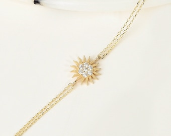 Sun-armband, 14 kt gouden zon-armband, Sunshine-armband, Calestial-armband, gouden zon-bedelarmband, 14 kt gouden armband.
