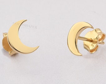 14K Gold Moon Earrings, Gold Moon Earrings, Moon Stud Earrings, Half Moon Earrings, Gold Stud Earrings, 14K Gold Earrings.