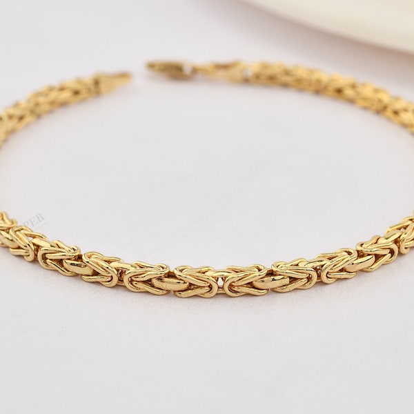 14K Gold Byzantine Flat Cut Bracelet, Byzantine Link Bracelet, Byzantine Gold Bracelet, King Chain Bracelet, Byzantine Style Bracelet.