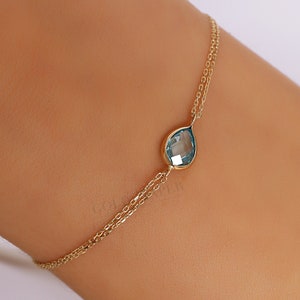 14K Gold Aquamarin Armband, Gold Aquamarin Armband, Aquamarin Armband, März Geburtsstein, Edelstein Armband, 14K Gold Armband.