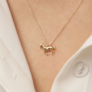 14K Gold Horse Necklace, Gold Horse Necklace, Horse Necklace, Horse Charm Necklace, Animal Necklace, Gold Animal Necklace.
