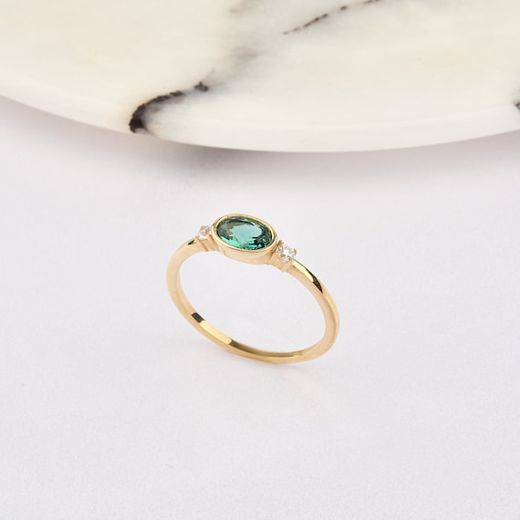 14K Gold Emerald Stone Ring, Emerald Gold Ring, Emerald oval Shape Ring, Gold Emerald Ring, Gemstone Ring, May Birthstone Ring.