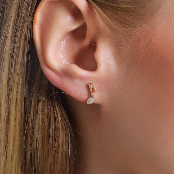 Musical Note Earrings, 14K Gold Musical Note Earrings, Musical Note Stud Earrings, G Clef Earrings, G Clef Gold Earrings, 14K Gold Earrings.