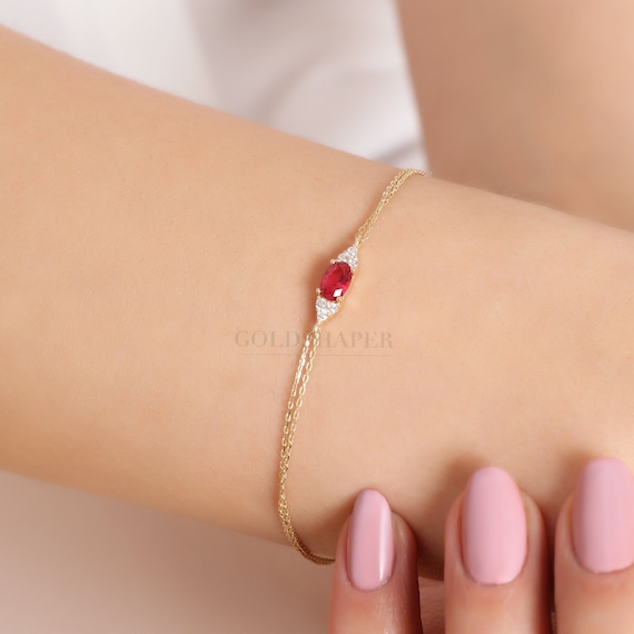 Ruby Bracelet, 14K Gold Ruby Bracelet, Ruby Bracelet, July  Birthstone, Ruby Gemstone Bracelet, 14K Gold Bracelet, July Birthstone Ring.