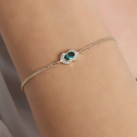 14K Gold Emerald Bracelet, 14K Gold Emerald Bracelet, Emerald Bracelet, May Birthstone, 14K Gold Bracelet, May Birthstone Ring.