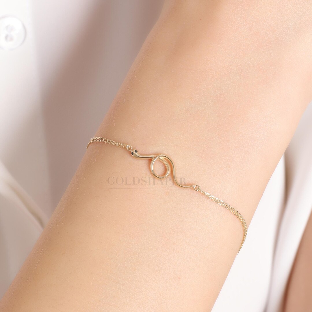 Snake Gold Bracelet, 14K Gold Snake Bracelet, Serpent Bracelet, Snake ...