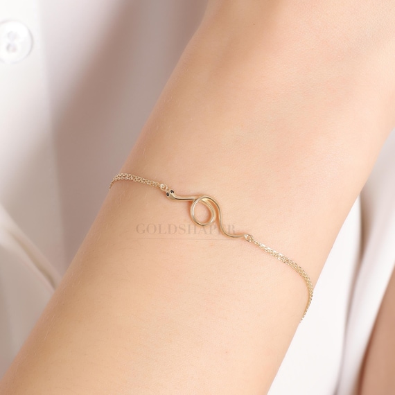 Snake Gold Bracelet, 14K Gold Snake Bracelet, Serpent Bracelet, Snake Bracelet, Snake Charm Bracelet, Animal Bracelet, 14K Gold Bracelet.