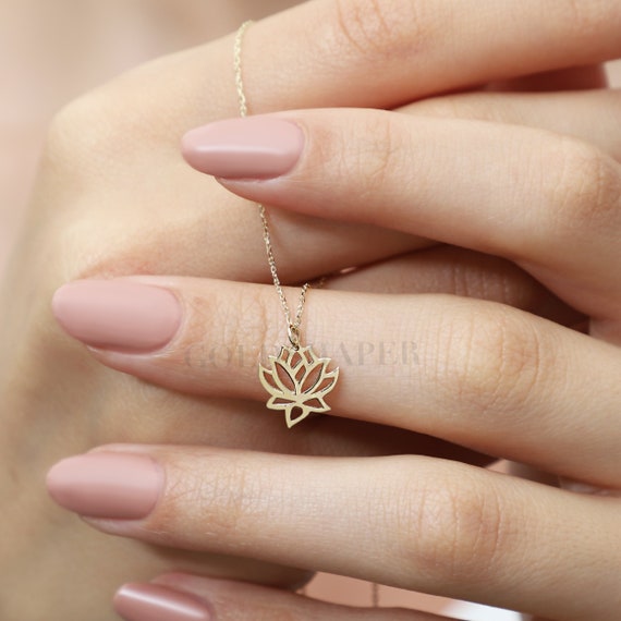 14K Gold Lotus Necklace, Gold Lotus Necklace, Lotus Flower Necklace, Lotus Charm Necklace, 14K Gold Necklace, Flower Necklace.