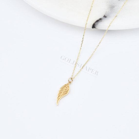 14K Gold Angel Wing Necklace, Gold Wing Necklace, Wing Necklace, Angel Necklace, Angel Guardian Necklace, Angel Wing Charm Necklace.