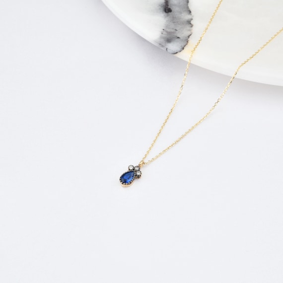 14K Gold Sapphire Necklace, Gold Sapphire Necklace, Sapphire Stone Necklace, September Birthstone, Gemstone Necklace, Gold Birthstone.