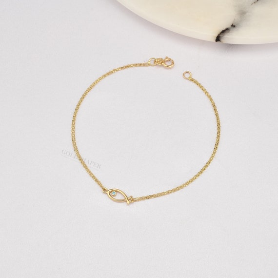 Fish Bracelet, 14K Gold Fish Bracelet, Fish Charm Bracelet, Gold Fish Bracelet, 14K Bracelet, Gold Animal Bracelet, 14K Gold Bracelet.