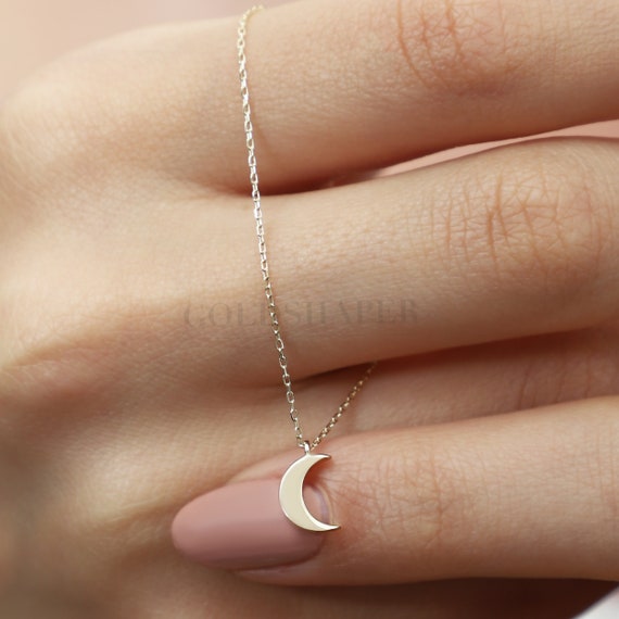 14K Gold Moon Necklace, Gold Moon Necklace, Moon Charm Necklace, Tiny Moon Necklace, 14K Gold Necklace, Lucky Moon Necklace.