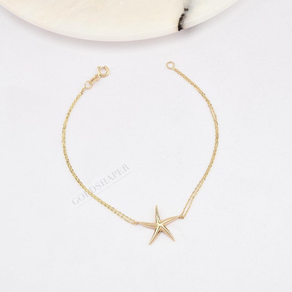 Starfish Bracelet, 14K Gold Starfish Bracelet, Starfish Charm Bracelet, Animal Bracelet, Gold Starfish Charm Bracelet, 14K Gold Bracelet