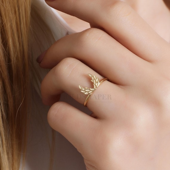 Angel Wing Ring, 14K Gold Angel Wing Ring, Wing Ring, Angel Gold Ring, Angel Ring, Gold Wing Ring, Wing Shape Ring, Protection Ring.