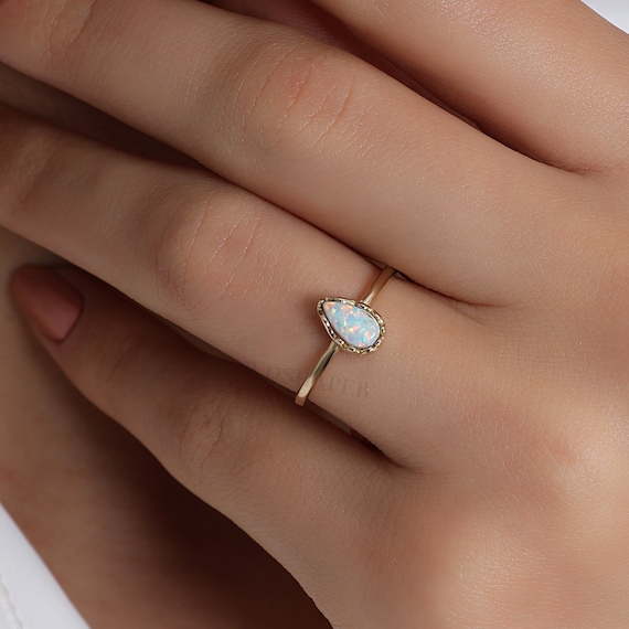 White Opal Gold Ring, 14K Gold Opal Ring, White Opal Ring, Gold Opal Ring, Gemstone Ring, October Birthstone Ring, 14K Gold Ring.