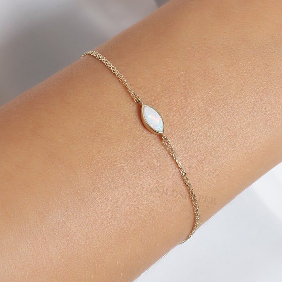 14K Gold Opal Bracelet, 14K Gold White Opal Bracelet, Opal Bracelet, October Birthstone, 14K Gold Bracelet, May Birthstone Ring.