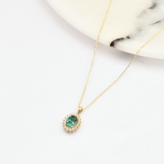 14K Gold Emerald Necklace, 14K Gold Emerald Necklace, Emerald Stone Necklace, May Birthstone, Gemstone Necklace, May Birthstone Necklace