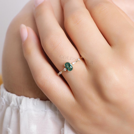 14K Gold Emerald Stone Ring, Emerald Gold Ring, Emerald oval Shape Ring, Gold Emerald Ring, Gemstone Ring, May Birthstone Ring.