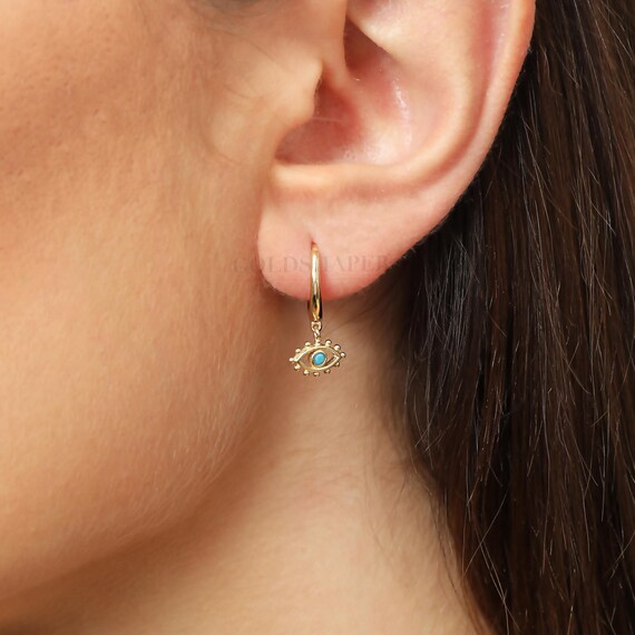 Evil Eye Hoop Earrings, 14K Gold Evil Eye Earrings, Evil Eye Gold Hoop Earrings, Eye Earrings, Gold Eye Earrings, 14K Gold Earrings.