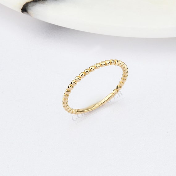 Gold Beaded Stacking Ring, 14K Gold Beaded Ball Ring, Tiny Beaded Stacking Ring, Stacking Ring, Beaded Style Ring, Sport Ring, 14K Gold Ring