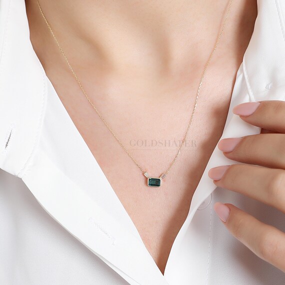 14K Gold Emerald Necklace, 14K Gold Emerald Necklace, Emerald Stone Necklace, May Birthstone, Gemstone Necklace, May Birthstone Necklace