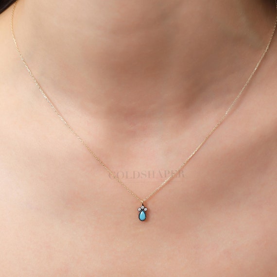 14K Gold Turquoise Necklace, Gold Turquoise Necklace, Turquoise Stone Necklace, December Birthstone, Gemstone Necklace, Gold Birthstone.