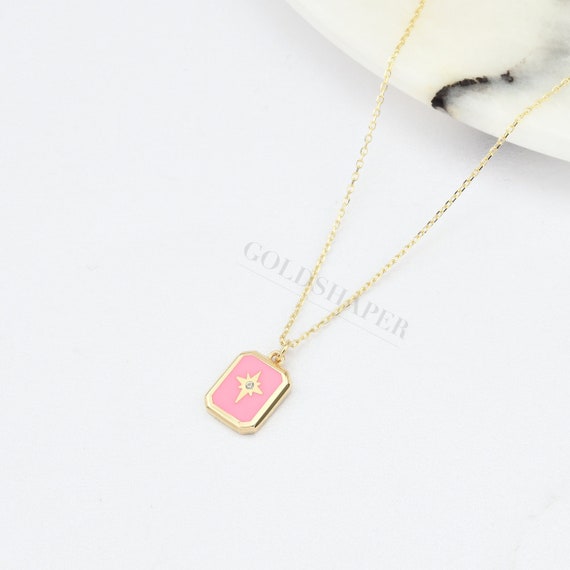 14K Gold North Star Necklace With Enamel, North Star Necklace, North Star Charm Necklace, Star Necklace, North Star Pendant, Gold Necklace.