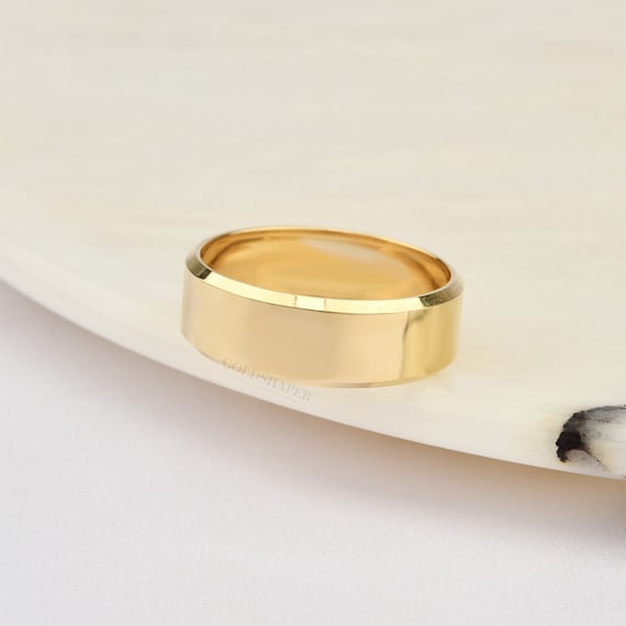 6MM Flat 14K-18K Gold Wedding Band, 6 MM Width, Diamond Cut Corners, Polished Ring, Free Engrave, Comfort Wedding Band, Gold Engagement Ring