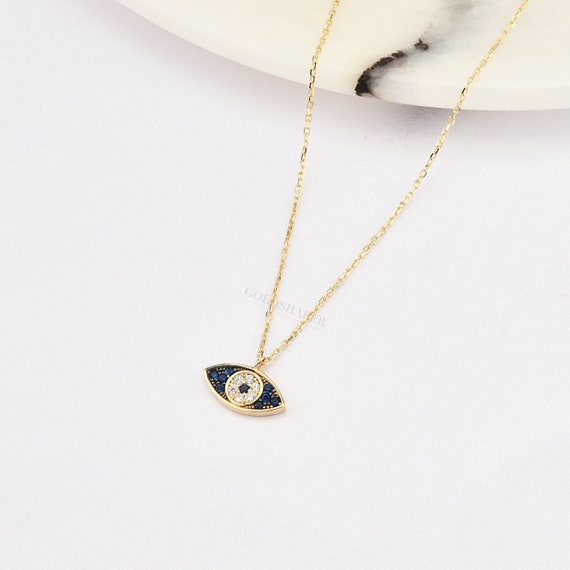 14K Gold Tiny Evil Eye Necklace, Gold Evil Eye Necklace, Eye Necklace, Evil Eye Charm Necklace, Nazar Necklace, Evil Eye Pendant.