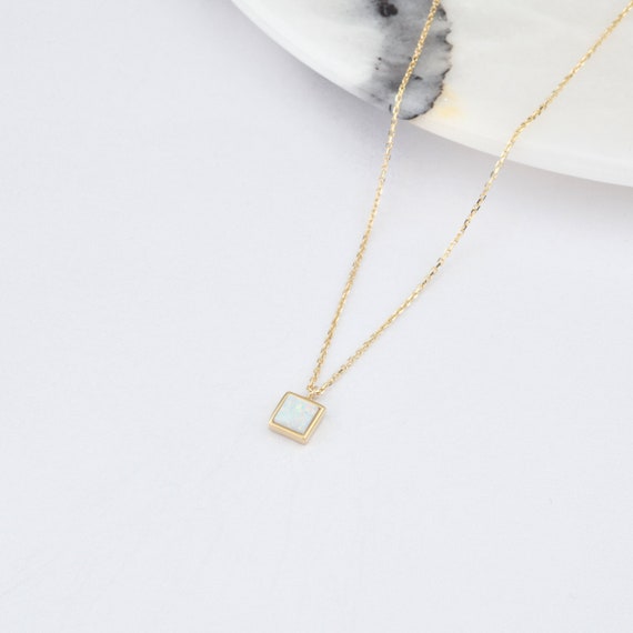 14K Gold White Opal Necklace, Gold Opal Necklace, Opal Stone Necklace, October Birthstone, Gemstone Necklace, Gold Birthstone.