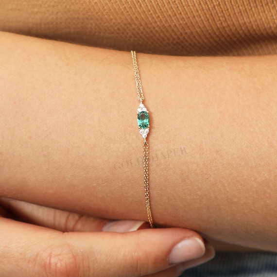 14K Gold Emerald Bracelet, 14K Gold Emerald Bracelet, Emerald Bracelet, May Birthstone, 14K Gold Bracelet, May Birthstone Ring.