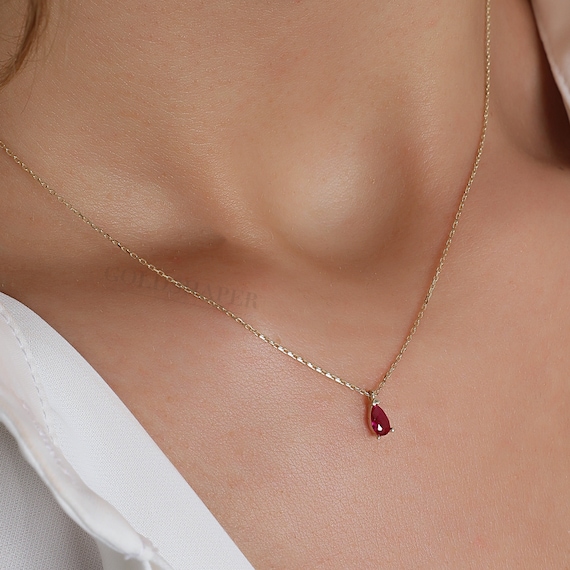 14K Gold Ruby Necklace, 14K Gold Ruby Necklace, Ruby Stone Necklace, July Birthstone, Gemstone Necklace, July Birthstone Necklace