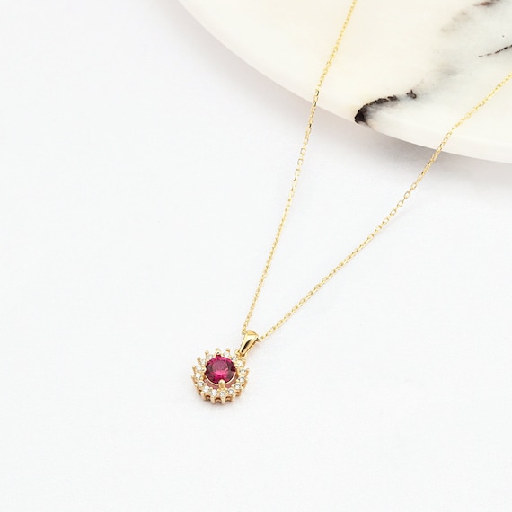14K Gold Ruby Necklace, 14K Gold Ruby Necklace, Ruby Stone Necklace, July Birthstone, Gemstone Necklace, July Birthstone Necklace