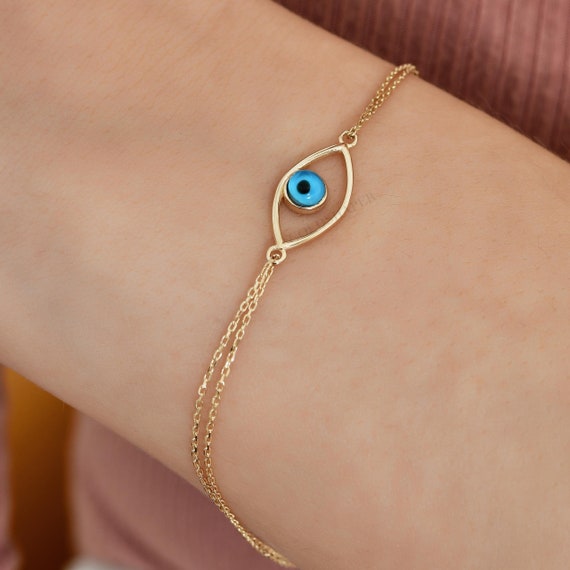 Evil Eye Bracelet, 14K Gold Evil Eye Bracelet, Eye Bracelet, Gold Eye Bracelet, Gold Evil Eye Charm Bracelet, 14K Gold Bracelet.