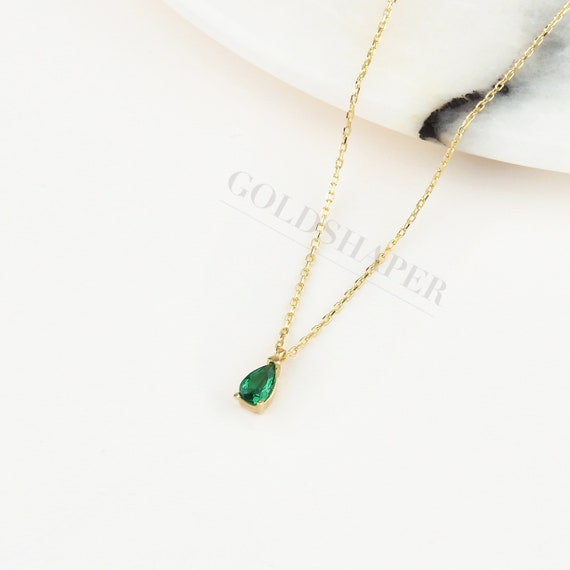 14K Gold Emerald Necklace, 14K Gold Emerald Necklace, Emerald Stone Necklace, May Birthstone, Gemstone Necklace, May Birthstone Necklace