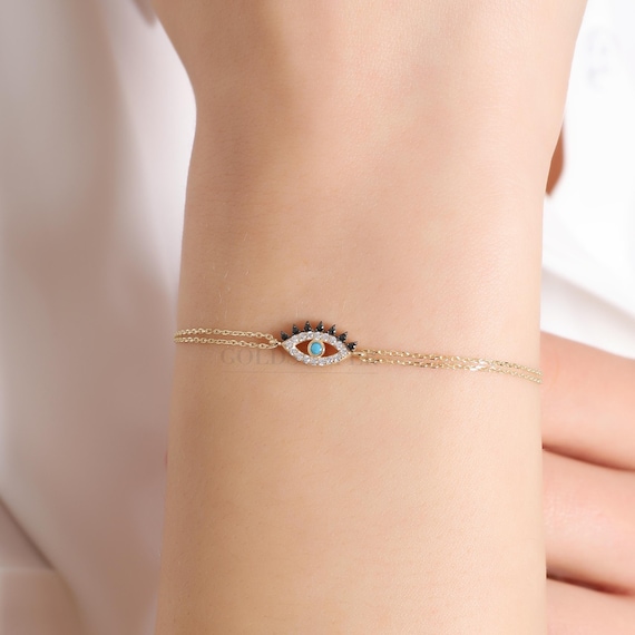 Evil Eye Bracelet, 14K Gold Evil Eye Bracelet, Eye Bracelet, Gold Eye Bracelet, Gold Evil Eye Charm Bracelet, 14K Gold Bracelet.