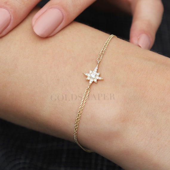 14K Gold North Star Bracelet, 14K Gold North Star Bracelet, Star Bracelet, Calestial Bracelet, Gold Star Charm Bracelet, 14K Gold Bracelet.