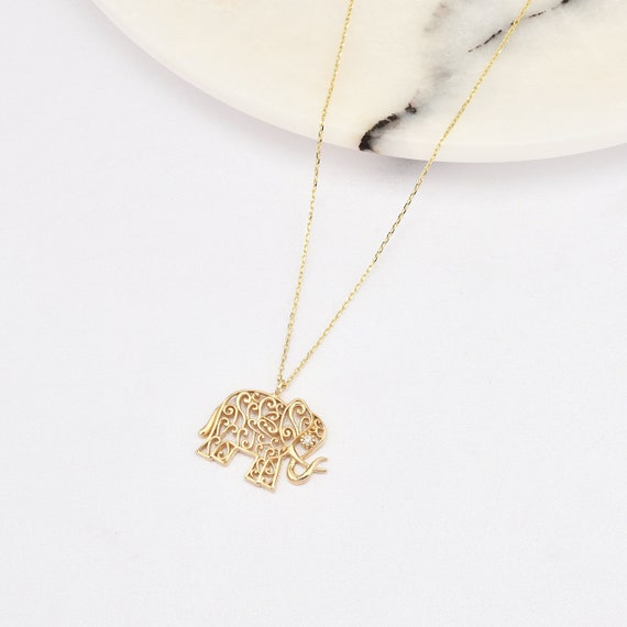 Elephant Necklace, 14K Gold Elephant Necklace, Elephant Charm Necklace, Animal Necklace, Gold Animal Necklace, Luck Elephant Necklace.